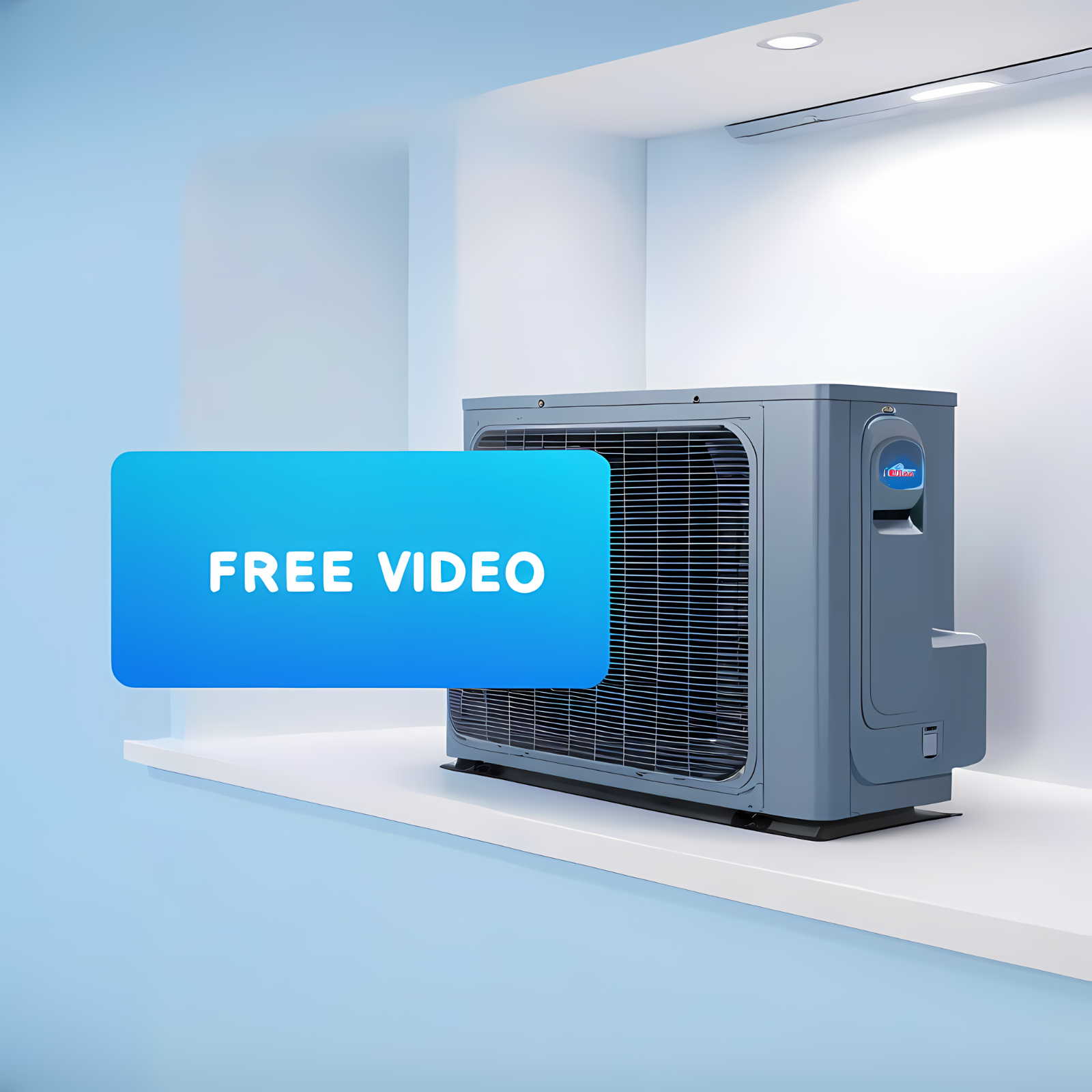 A vibrant animated video showcasing a new AC unit with a modern design, cool blue air blowing out, and a large call to action button that says 'Get a Free Quote'. The video ends with the homeowner smiling and using their phone to book an appointment, emphasizing the ease of contacting the service.